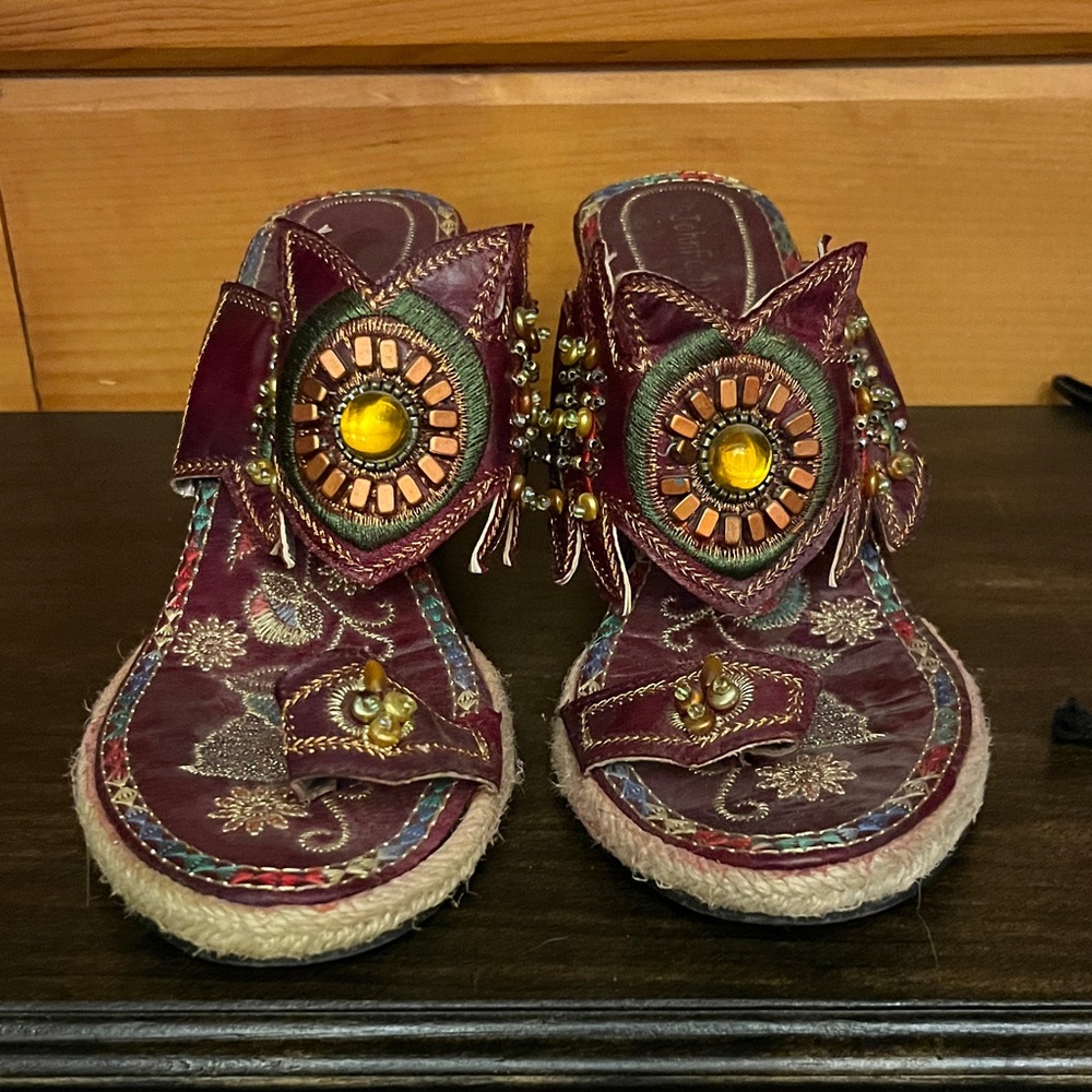 Embellished Maroon Sandals